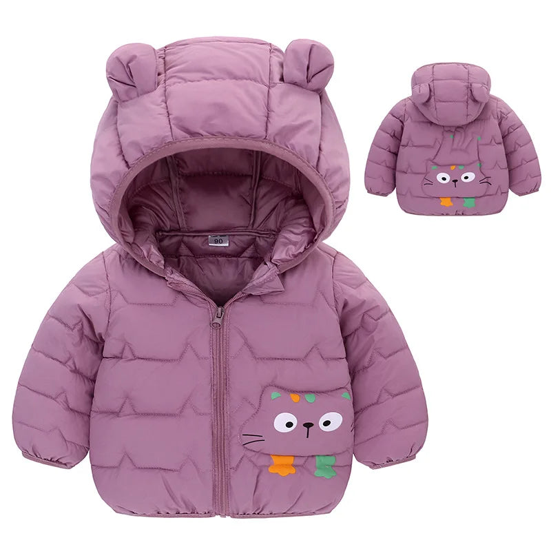 Winter Baby Down Cotton Jacket Winter 2023 New Fashion Cute Cartoon Coat Boys Girls Hooded Warm for Children's Outerwear 0-5y