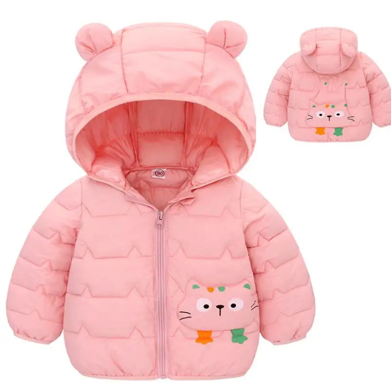 Winter Baby Down Cotton Jacket Winter 2023 New Fashion Cute Cartoon Coat Boys Girls Hooded Warm for Children's Outerwear 0-5y
