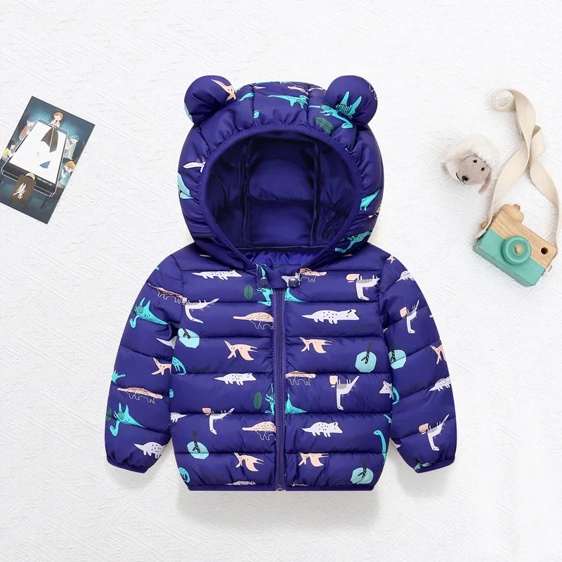 Winter Baby Down Cotton Jacket Winter 2023 New Fashion Cute Cartoon Coat Boys Girls Hooded Warm for Children's Outerwear 0-5y
