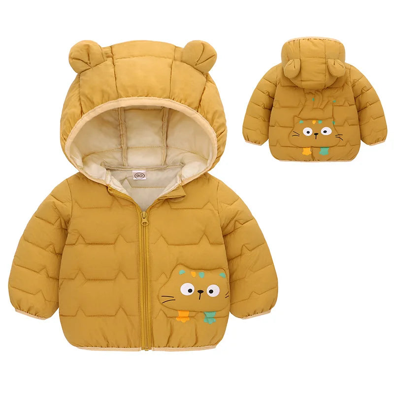 Winter Baby Down Cotton Jacket Winter 2023 New Fashion Cute Cartoon Coat Boys Girls Hooded Warm for Children's Outerwear 0-5y