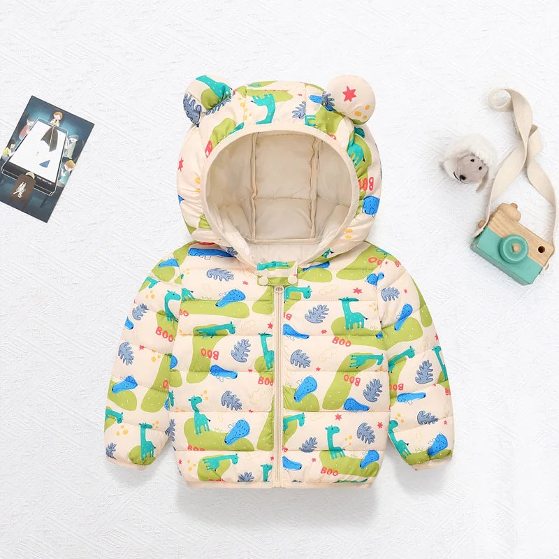 Winter Baby Down Cotton Jacket Winter 2023 New Fashion Cute Cartoon Coat Boys Girls Hooded Warm for Children's Outerwear 0-5y