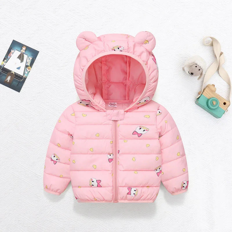 Winter Baby Down Cotton Jacket Winter 2023 New Fashion Cute Cartoon Coat Boys Girls Hooded Warm for Children's Outerwear 0-5y