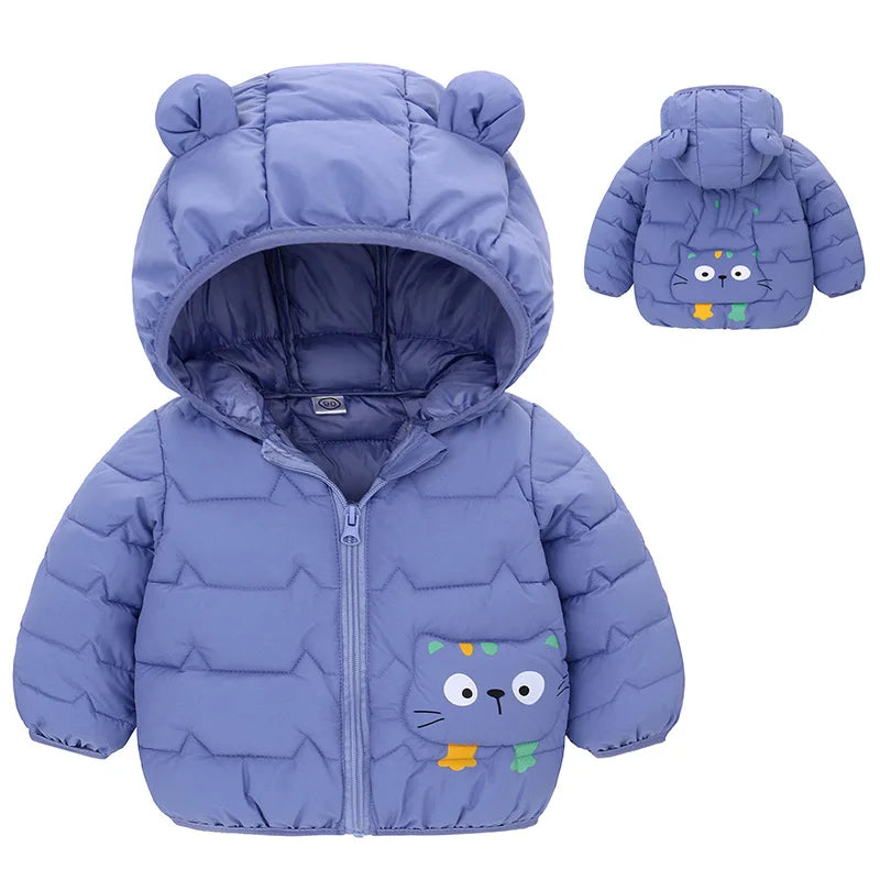 Winter Baby Down Cotton Jacket Winter 2023 New Fashion Cute Cartoon Coat Boys Girls Hooded Warm for Children's Outerwear 0-5y